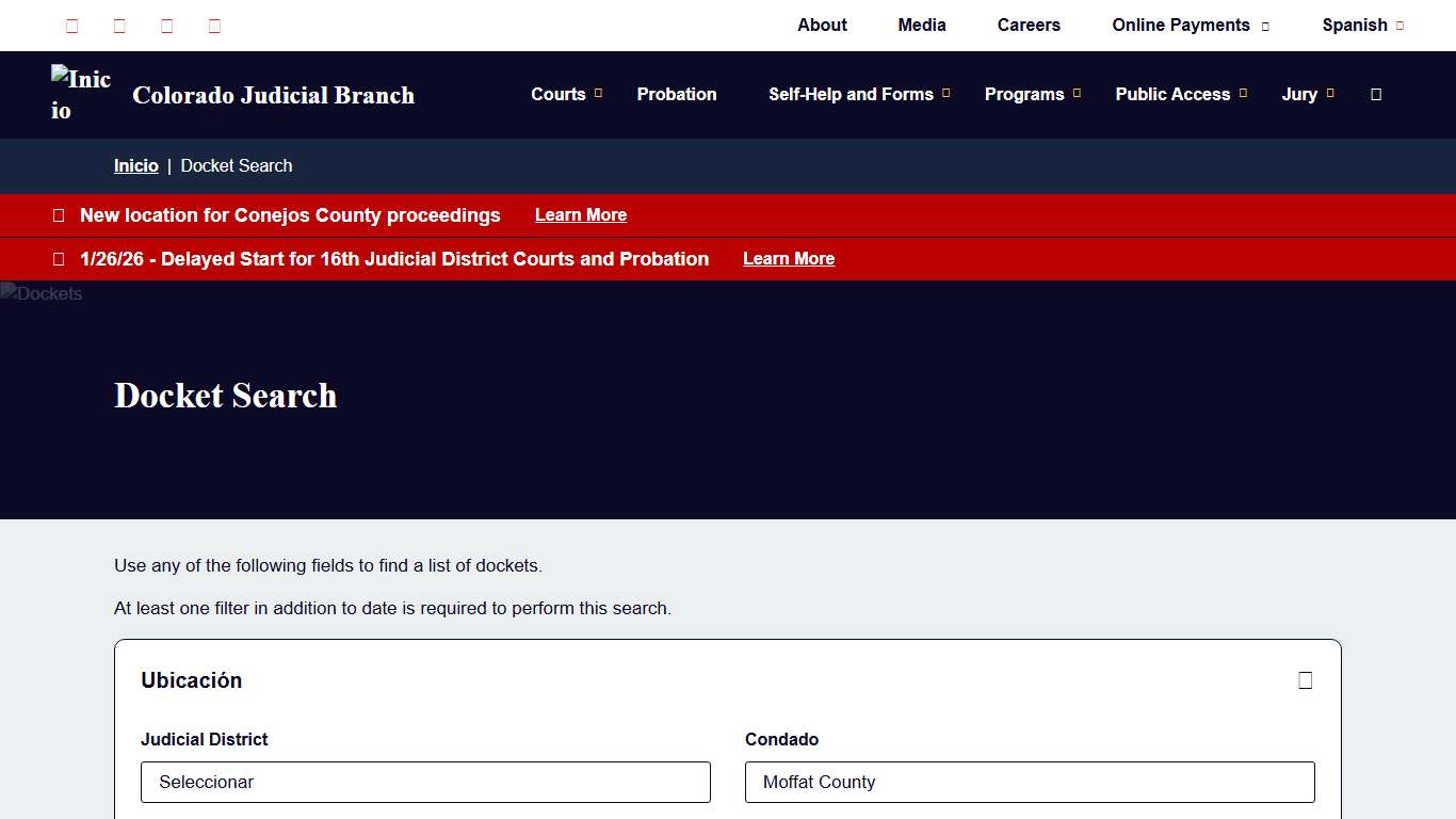Docket Search Colorado Judicial Branch
